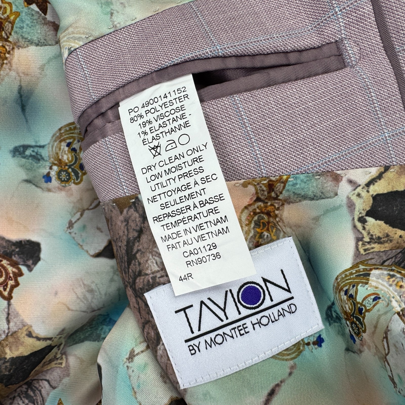 Tayion Mens Agordy Regular Fit Windowpane Suit Jacket Pink Blue 44r — image 6 of 6